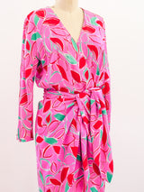 Guy Laroche Pink Leaf Print Wrap Dress Dress arcadeshops.com