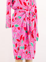 Guy Laroche Pink Leaf Print Wrap Dress Dress arcadeshops.com