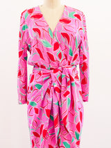 Guy Laroche Pink Leaf Print Wrap Dress Dress arcadeshops.com