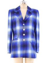 Escada Blue Plaid Blazer Jacket arcadeshops.com