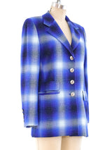 Escada Blue Plaid Blazer Jacket arcadeshops.com