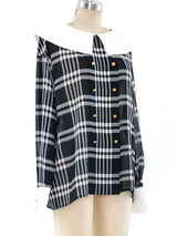 Chanel Plaid Chiffon Blouse Top arcadeshops.com