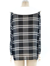Chanel Plaid Chiffon Blouse Top arcadeshops.com