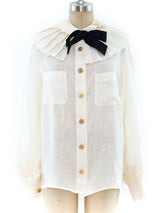 Chanel Ivory Linen Ruffle Blouse Top arcadeshops.com