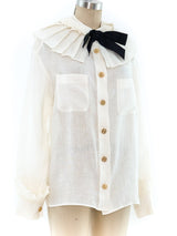 Chanel Ivory Linen Ruffle Blouse Top arcadeshops.com