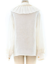 Chanel Ivory Linen Ruffle Blouse Top arcadeshops.com