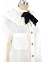 Chanel Ivory Linen Ruffle Blouse Top arcadeshops.com