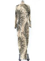 Galanos Feather Printed Metallic Gown Dress arcadeshops.com