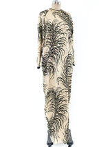 Galanos Feather Printed Metallic Gown Dress arcadeshops.com