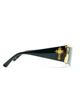 Gianni Versace Cross Embellished Shield Sunglasses Accessory arcadeshops.com