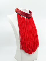 Bead Fringe Leather Collar Necklace Accessory arcadeshops.com