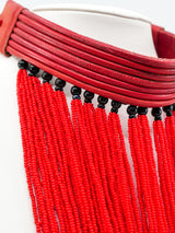 Bead Fringe Leather Collar Necklace Accessory arcadeshops.com