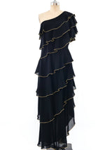 Tiered Ruffle One Shoulder Gown Dress arcadeshops.com