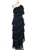 Tiered Ruffle One Shoulder Gown Dress arcadeshops.com