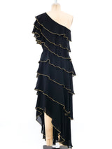 Tiered Ruffle One Shoulder Gown Dress arcadeshops.com