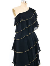 Tiered Ruffle One Shoulder Gown Dress arcadeshops.com