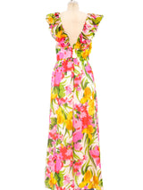 Floral Printed Organza Ruffle Dress Dress arcadeshops.com
