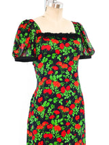 1992 Yves Saint Laurent Rose Printed Silk Chiffon Dress Dress arcadeshops.com