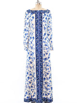 Adele Simpson Delft Blue Scarf Print Maxi Dress Dress arcadeshops.com