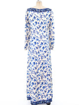 Adele Simpson Delft Blue Scarf Print Maxi Dress Dress arcadeshops.com