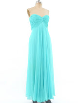 Richilene Turquoise Silk Chiffon Strapless Gown Dress arcadeshops.com