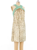Embellished Halter Gold Sequin Dress Dress arcadeshops.com