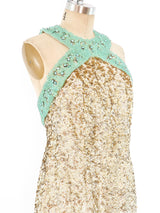 Embellished Halter Gold Sequin Dress Dress arcadeshops.com