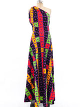 1970's Lanvin Geometric Print One Shoulder Dress Dress arcadeshops.com