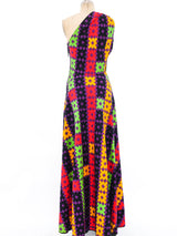 1970's Lanvin Geometric Print One Shoulder Dress Dress arcadeshops.com