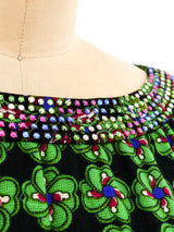 Adele Simpson Green Floral Rhinestone Embellished Dress Dress arcadeshops.com