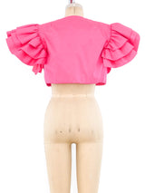 Pink Ruffled Cropped Jacket Jacket arcadeshops.com