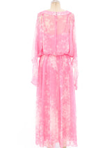 Hanae Mori Pink Floral Chiffon Gown Dress arcadeshops.com