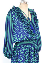 Striped and Polka Dot Ruffled Pleated Dress Dress arcadeshops.com