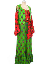 1970's Valentino Ruffled Floral Ensemble Suit arcadeshops.com