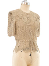 Button Front Hand Crochet Top Top arcadeshops.com