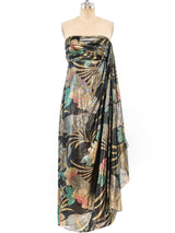Travilla Metallic Floral Strapless Gown Dress arcadeshops.com