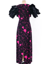 Fuchsia Floral Maxi Dress with Ruffle Sleeve Dress arcadeshops.com