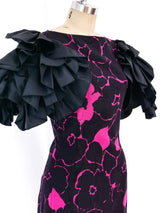 Fuchsia Floral Maxi Dress with Ruffle Sleeve Dress arcadeshops.com