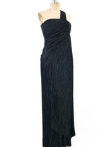 Mary McFadden Plisse Pleated One Shoulder Gown Dress arcadeshops.com