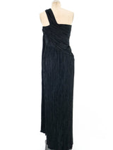 Mary McFadden Plisse Pleated One Shoulder Gown Dress arcadeshops.com