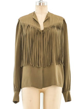Fringe Trimmed Silk Blouse Top arcadeshops.com