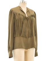 Fringe Trimmed Silk Blouse Top arcadeshops.com
