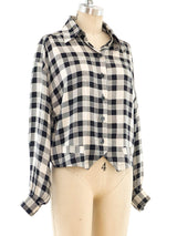 Yves Saint Laurent Check Silk Cropped Top Top arcadeshops.com