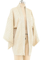 Printed Ivory Silk Haori Kimono Jacket arcadeshops.com