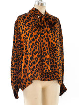 Yves Saint Laurent Leopard Printed Silk Blouse Top arcadeshops.com