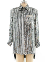 Silver Sequin Embelished Silk Shirt Top arcadeshops.com