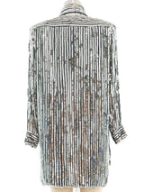 Silver Sequin Embelished Silk Shirt Top arcadeshops.com