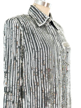 Silver Sequin Embelished Silk Shirt Top arcadeshops.com