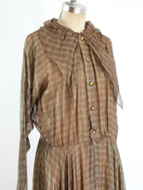 Pauline Trigere Lurex Threaded Brown Chiffon Gown Dress arcadeshops.com