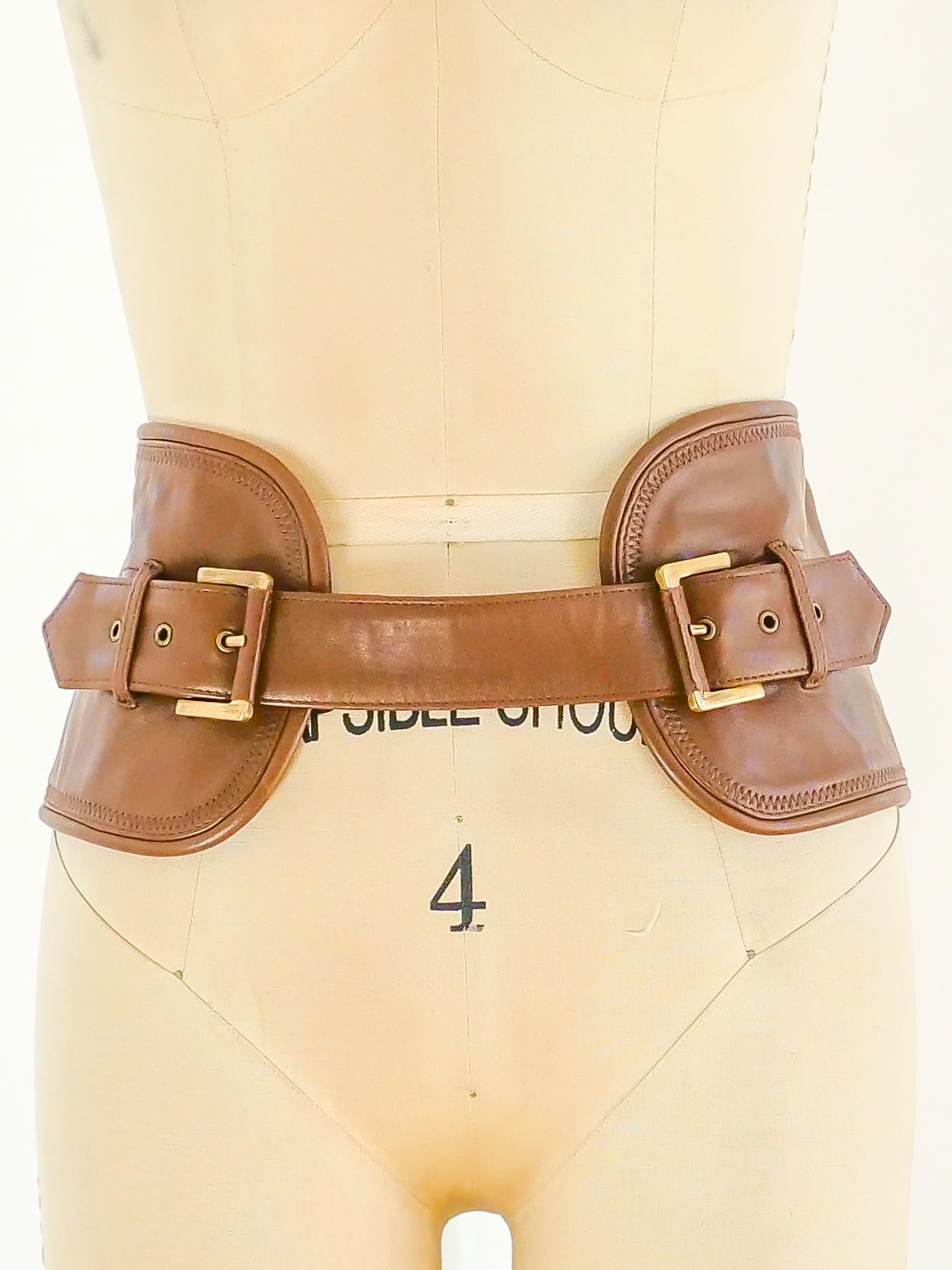 Yves Saint Laurent Leather Grommet Wide Corset Belt Brown